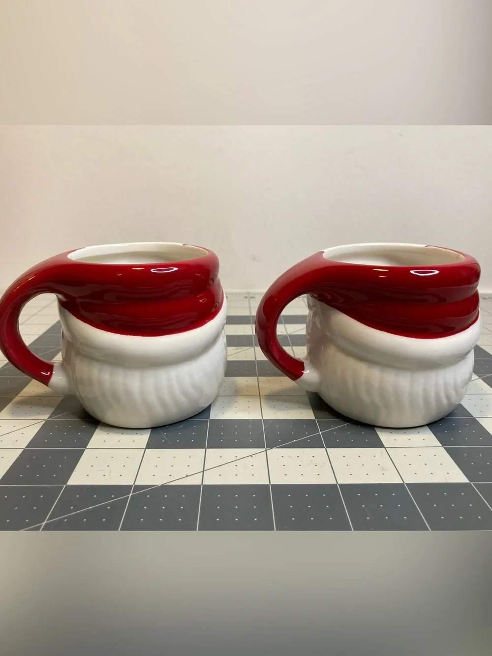 2 Pottery Barn Santa Claus Handcrafted Ceramic Mugs Christmas